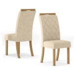 Conjunto de Mesa de Jantar Luna I com Vidro e 6 Cadeiras Grécia Veludo Creme e Off White - Imagem 3