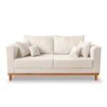 Kit Sofá 3 Lugares e 2 Poltronas Beny Viena Com Almofadas Decorativa Linho Bege - Madeira Prima Deccor - Imagem 3