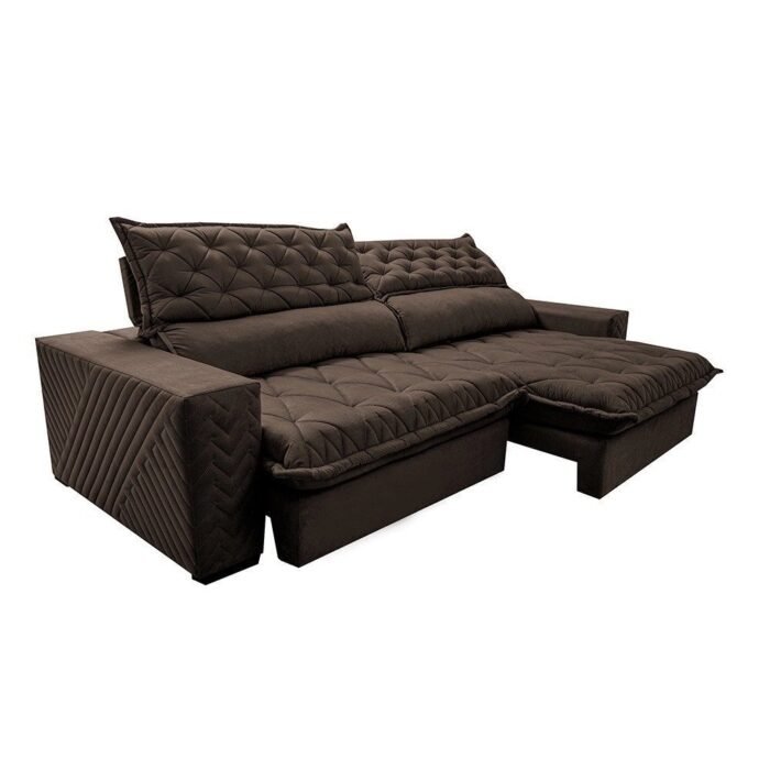 Sofá Retrátil e Reclinável 2,75m Molas Ensacadas Cama inBox Spazus com Bordado 3D Velusoft Café - Imagem 1