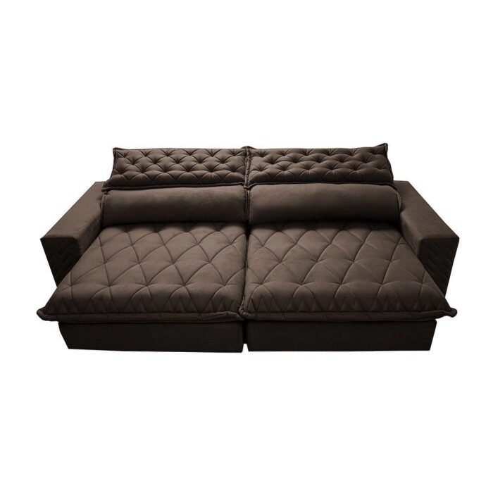 Sofá Retrátil e Reclinável 2,75m Molas Ensacadas Cama inBox Spazus com Bordado 3D Velusoft Café - Imagem 2