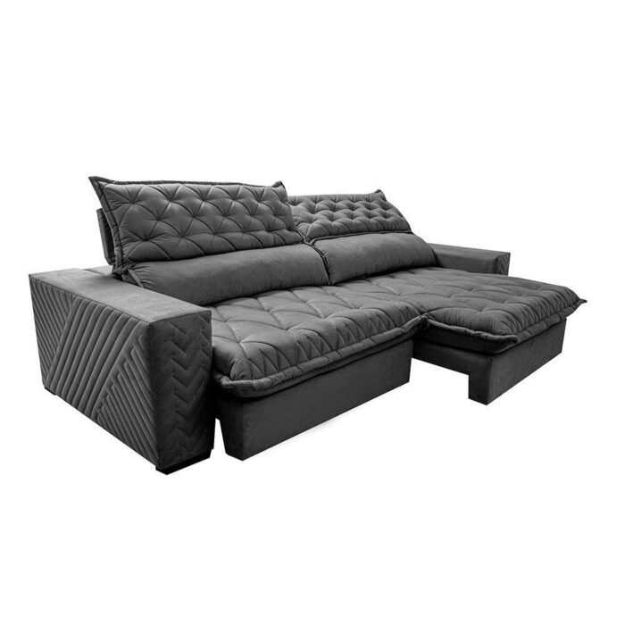 Sofá Retrátil e Reclinável 2,75m Molas Ensacadas Spazus com Bordado 3D Velusoft Cinza - Imagem 1